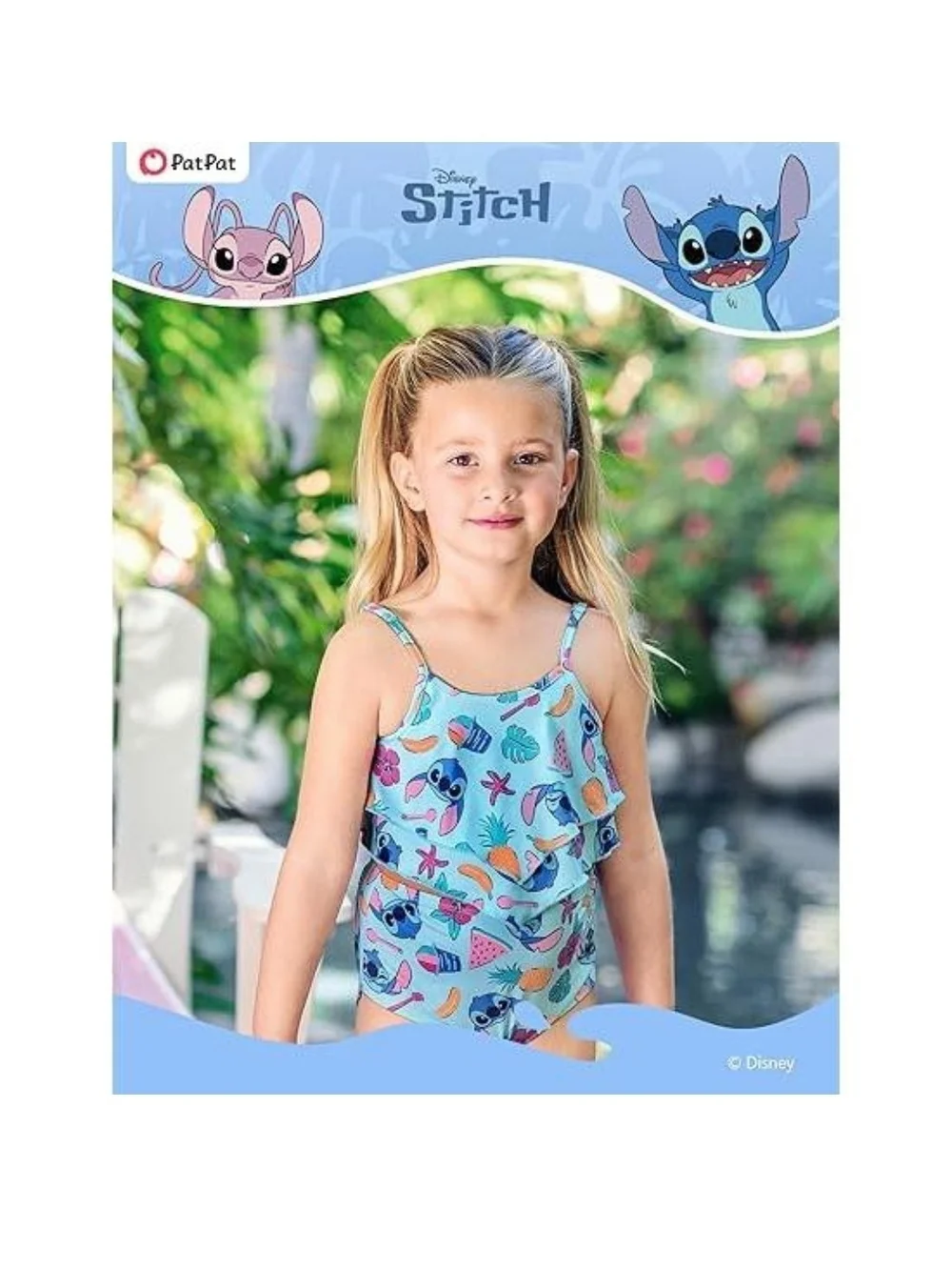 Disney  Stich Light Blue Tropical Girls' Tankini Set